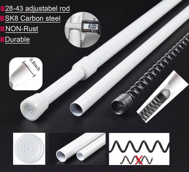 Blu-Pier Tech White Tension Curtain Rod for Windows 26-39 Inch,Adjustable Expandable Pressure Spring Curtain Rod No Drilling, 5/8" Curtain Rod for Closet Door Bedroom Doorway - Image 4